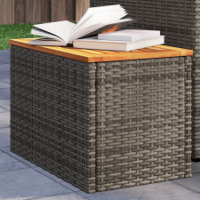 vidaXL 2 db szürke polyrattan és tömör fa kerti kisasztal 55x34x37 cm kerti bútor