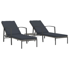 vidaXL 2 db szürke polyrattan napozóágy asztallal (317639) kerti bútor