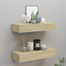 vidaXL 2 db tölgyszínű MDF falra szerelhető fiókos polc 60x23,5x10 cm bútor