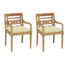 vidaXL 2 db tömör tíkfa batavia szék krémfehér párnával kerti bútor