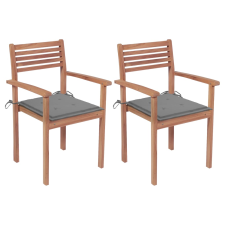 vidaXL 2 db tömör tíkfa kerti szék szürke párnával (3062263) kerti bútor