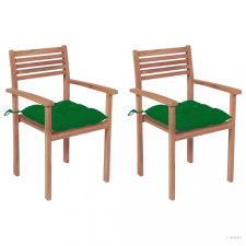 vidaXL 2 db tömör tíkfa kerti szék zöld párnákkal kerti bútor