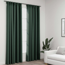 vidaXL 2 db zöld vászonhatású sötétítőfüggöny kampókkal 140 x 245 cm lakástextília