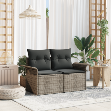 vidaXL 2-Fős Kerti Kanapé Tárolóval és Párnákkal Szürke Poly Rattan kerti bútor
