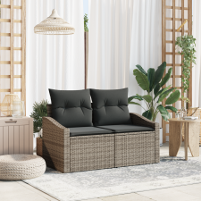 vidaXL 2-fős Kertisofa Tárolóval és Párnákkal Szürke Poly Rattan kerti bútor