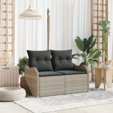 vidaXL 2-Fős Kertiszófa Tárolóval és Párnákkal Világosszürke Poly Rattan kerti bútor