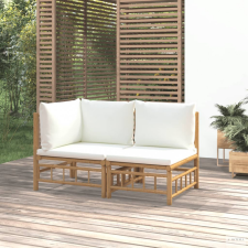 vidaXL 2 részes bambusz kerti ülőgarnitúra krémfehér párnákkal kerti bútor