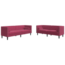 vidaXL 2 részes bordó bársony Chesterfield kanapészett hengerpárnákkal (3209295) bútor