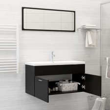 vidaXL 2 részes fekete forgácslap fürdőszobai bútorszett fürdőszoba bútor