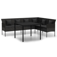 vidaXL 2 részes fekete polyrattan kerti étkezőgarnitúra párnával (362338) kerti bútor