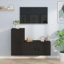 vidaXL 2-részes fekete szerelt fa TV-szekrényszett bútor
