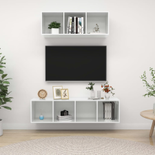 vidaXL 2 részes magasfényű fehér forgácslap TV-szekrény szett bútor
