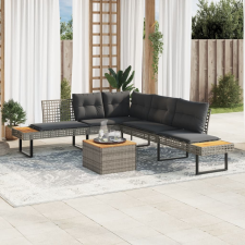vidaXL 2 részes szürke polyrattan/akácfa kerti kanapészett párnákkal (3277499) kerti bútor
