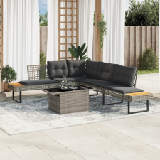 vidaXL 2 részes szürke polyrattan és üveg kerti ülőgarnitúra párnákkal (3277496) kerti bútor