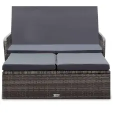 vidaXL 2 részes szürke polyrattan kerti bútorszett párnákkal kerti bútor