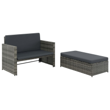 vidaXL 2-részes szürke polyrattan kerti bútorszett párnákkal (44483) kerti bútor
