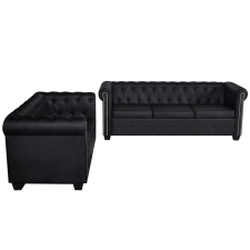 vidaXL 2 személyes és 3 személyes fekete műbőr Chesterfield kanapé  (272249) bútor