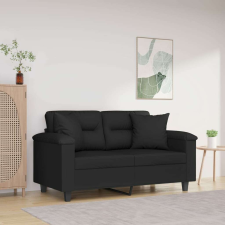 vidaXL 2 személyes fekete mikroszálas szövetkanapé párnákkal 120 cm bútor