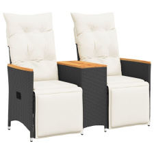 vidaXL 2 személyes fekete polyrattan dönthető kerti kanapé asztallal kerti bútor
