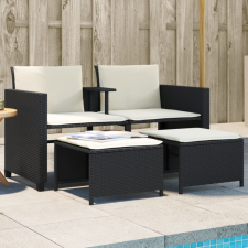 vidaXL 2 személyes fekete polyrattan kerti kanapé asztallal/székkel kerti bútor