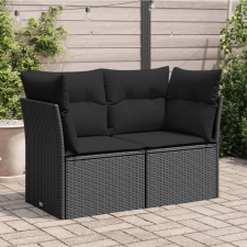 vidaXL 2 személyes fekete polyrattan kerti kanapé párnával kerti bútor