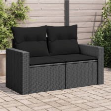 vidaXL 2 személyes fekete polyrattan kerti kanapé párnával kerti bútor