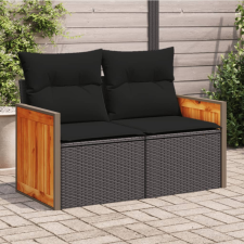 vidaXL 2 személyes fekete polyrattan kerti kanapé párnával kerti bútor