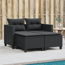 vidaXL 2 személyes fekete polyrattan kerti kanapé zsámollyal (365791) kerti bútor