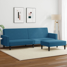 vidaXL 2 személyes kék bársony kanapéágy lábtartóval bútor