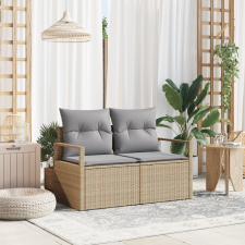 vidaXL 2-Személyes Kerti Kanapé Párnákkal Bézs Poly Rattan kerti bútor
