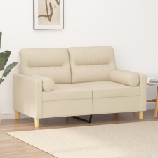 vidaXL 2 személyes krémszínű szövet kanapé díszpárnákkal 120 cm bútor