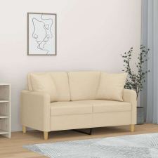 vidaXL 2 személyes krémszínű szövet kanapé díszpárnákkal 120 cm bútor