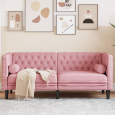 vidaXL 2 személyes rózsaszín bársony Chesterfield kanapé párnákkal (372686) bútor