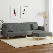 vidaXL 2 személyes sötétszürke szövet kanapéágy párnával/lábtartóval bútor