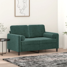 vidaXL 2 személyes sötétzöld bársony kanapé díszpárnákkal 120 cm bútor