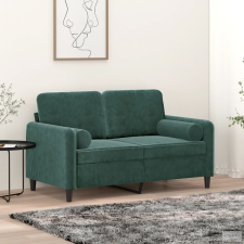 vidaXL 2 személyes sötétzöld bársony kanapé díszpárnákkal 120 cm bútor