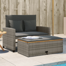 vidaXL 2 személyes szürke polyrattan/akácfa kerti kanapé párnával kerti bútor