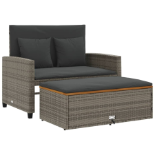 vidaXL 2 személyes szürke polyrattan/akácfa kerti kanapé párnával (365142) kerti bútor