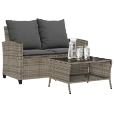 vidaXL 2 személyes szürke polyrattan kerti kanapé asztallal&párnával kerti bútor