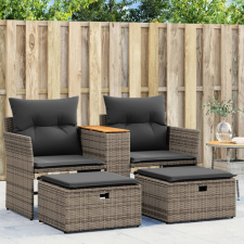 vidaXL 2 személyes szürke polyrattan kerti kanapé zsámolyokkal kerti bútor