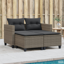 vidaXL 2 személyes szürke polyrattan kerti kanapé zsámolyokkal kerti bútor
