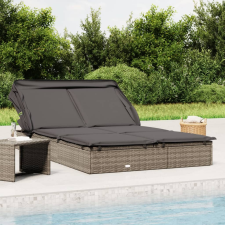 vidaXL 2 személyes szürke polyrattan napágy tetővel 213 x 118 x 97 cm kerti bútor