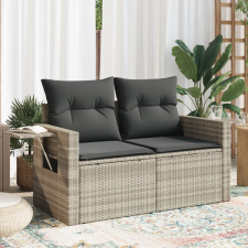 vidaXL 2 személyes világosszürke polyrattan kerti kanapé párnával kerti bútor