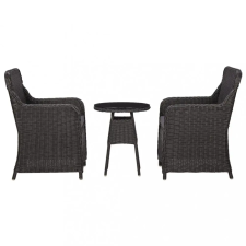vidaXL 3 darabos fekete polyrattan kerti bisztrószett párnákkal kerti bútor