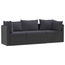 vidaXL 3 darabos fekete polyrattan kerti ülőgarnitúra párnákkal (46557) kerti bútor