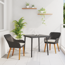 vidaXL 3 darabos kerti étkező szett fekete poly rattan kerti bútor