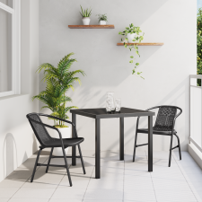 vidaXL 3 darabos Kerti Étkező Szett Fekete Poly Rattan kerti bútor