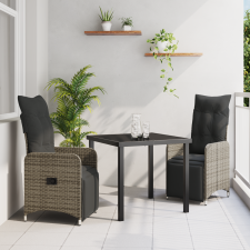 vidaXL 3 Darabos Kerti Étkező Szett Párnákkal Szürke Poly Rattan kerti bútor