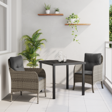 vidaXL 3 darabos kerti étkező szett párnákkal, szürke poly rattan kerti bútor
