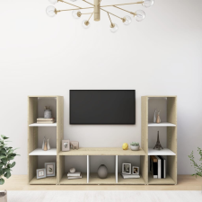 vidaXL 3 db fehér-sonoma színű forgácslap TV-szekrény 107 x 35 x 37 cm bútor
